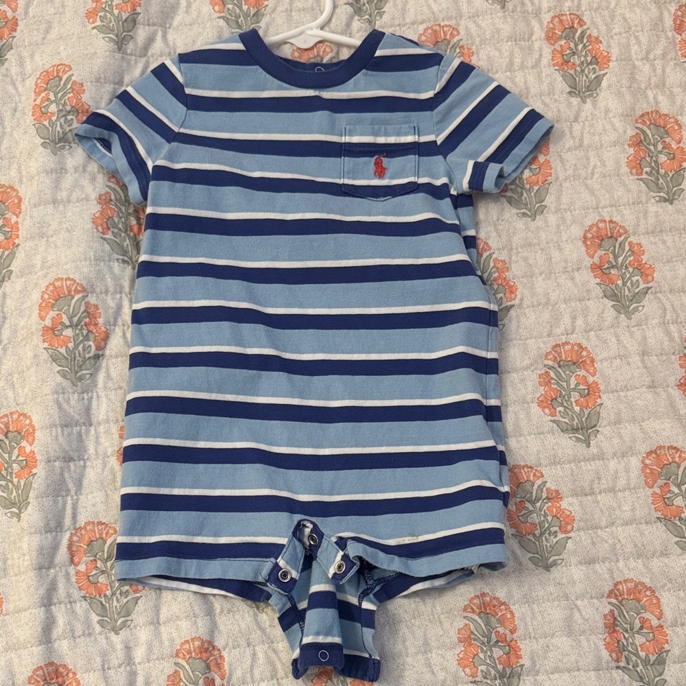 Ralph Lauren Blue and White Baby Romper